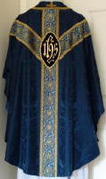 Blue Gothic Chasuble traditional, silk damask GL004